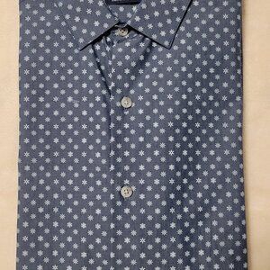 Bar III Blue Snowflake Print Long Sleeve Slim Fit Shirt 15-15.5 34-35 Medium